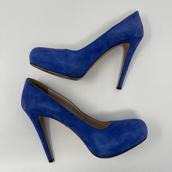 Prada Blue Suede Leather Platform Stiletto Heel Pumps (Size 40.5 EU) - Picture 5 of 16